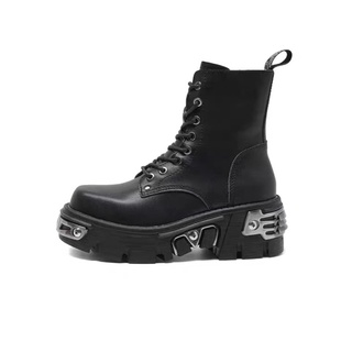 Giày da cao cổ đế ghim, boots đế thô, đế đóng sắt siêu khủng new rock