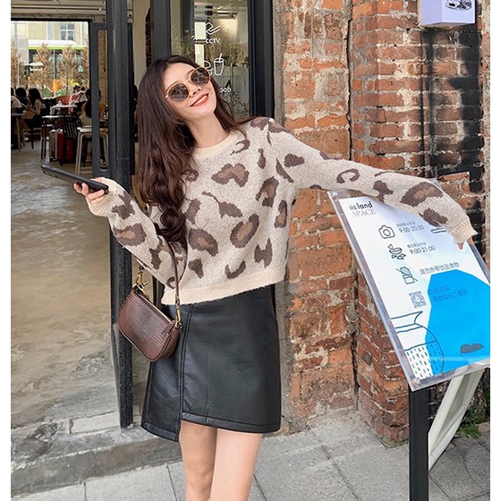 [ORDER] Áo len Sweater Tay Dài Cổ Tròn Hoạ Tiết Da Báo Phong Cách Hàn Quốc Cho Nữ AO029