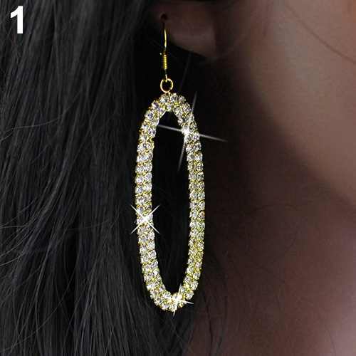 Khuyên tai hình bầu dục đính đá lấp lánh