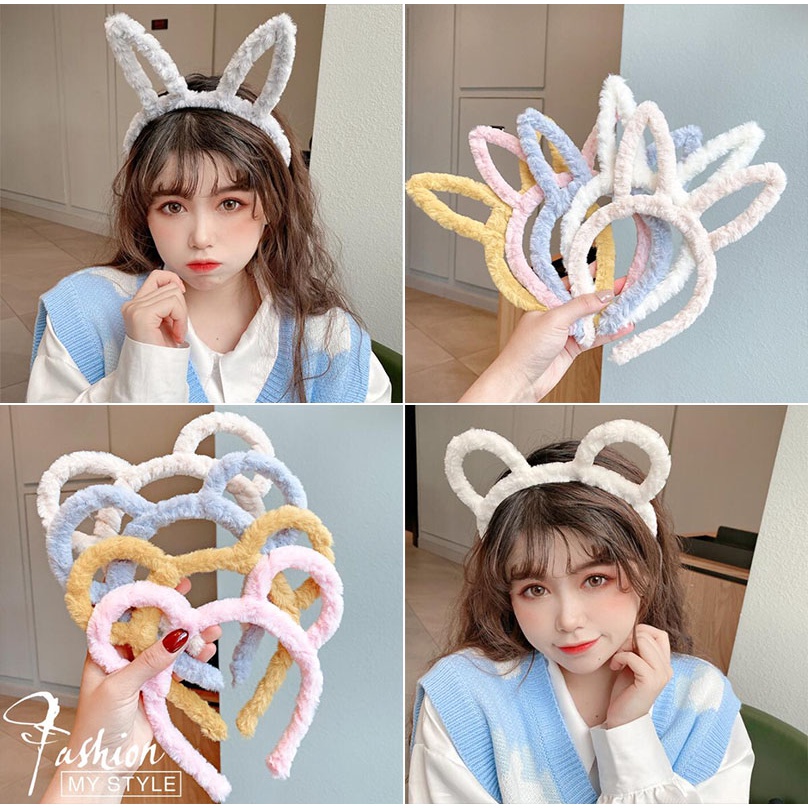 Băng đô tai thỏ họa tiết hoa/chuột Mickey dễ thương phong cách Hàn quốc