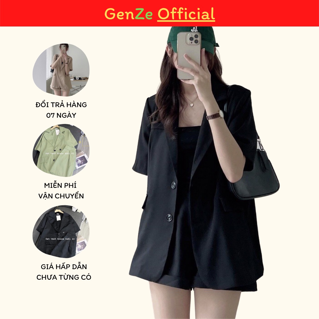 Bộ Vest Kaki Gồm Áo Blazer Kèm Quần Kaki Nhiều Màu Bộ Vest Hàn Quốc Xinh Đẹp Genze.Official 1126