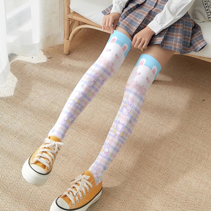 Tất Dài Qua Gối In Họa Tiết Thỏ Hoạt Hình Phong Cách Lolita Nhật Bản Đáng Yêu