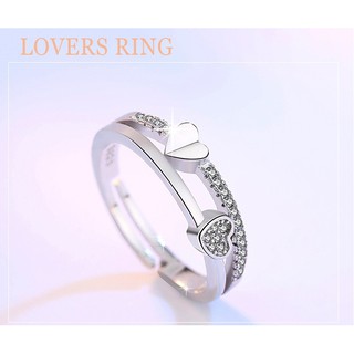 Nhẫn Bạc nữ đính đá trái tim đôi DanKo153