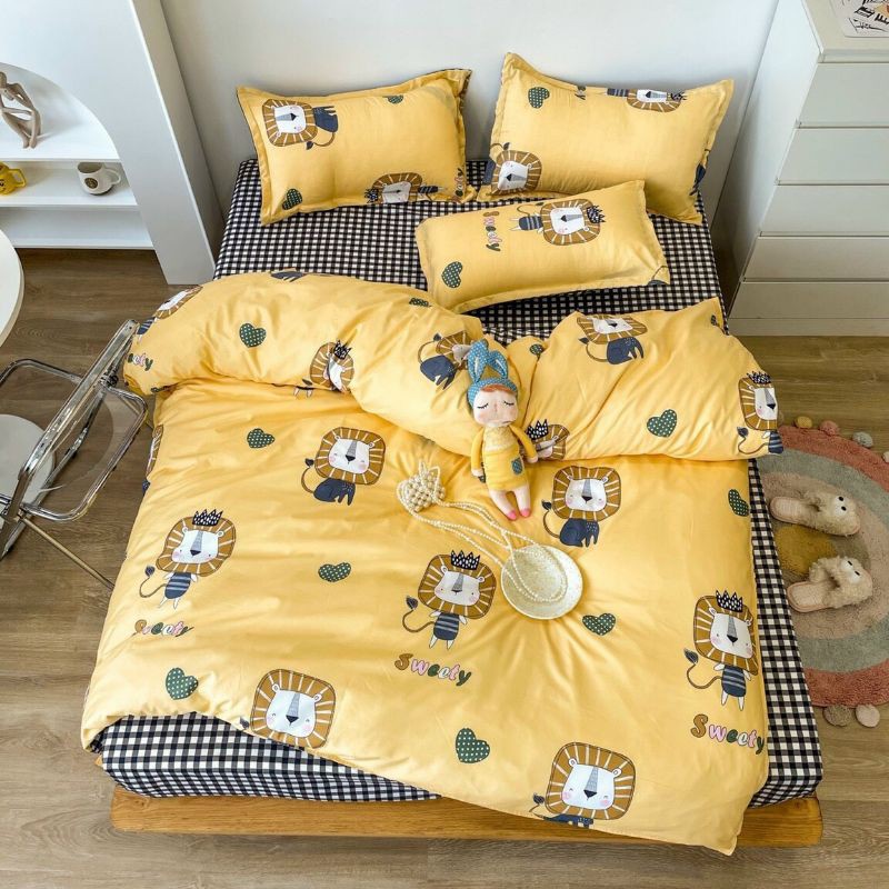 Bộ Chăn Ga & vỏ Gối,  Cotton Poly Nhập Khẩu (kdbedding), Mẫu sư tử vàng trang trí phòng ngủ, decor siêu xinh