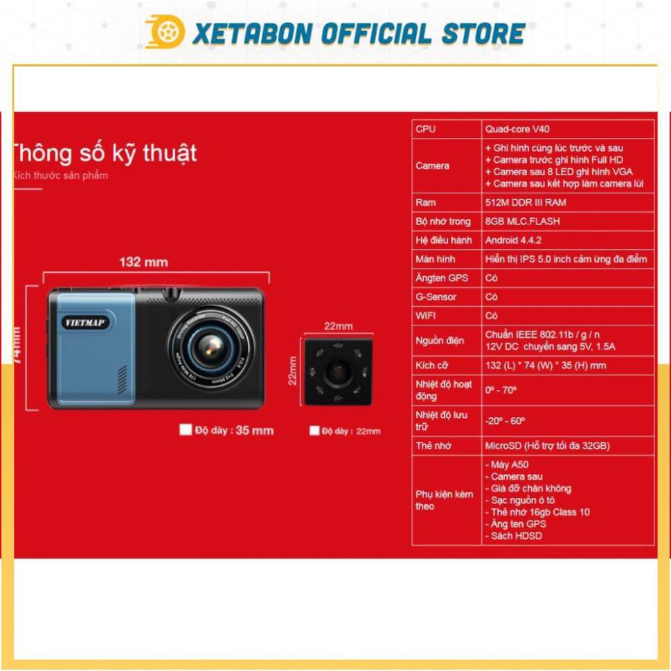 VIETMAP A50 - Camera Hành Trình Ô Tô Trước Sau + Bản Đồ Vietmap S1, Cảnh Báo Giới Hạn Tốc Độ. Dẫn Đường GPS + TặngThẻ32G | BigBuy360 - bigbuy360.vn