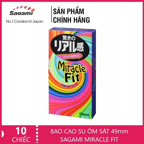 [CHÍNH HÃNG 100%] Bao Cao Su Sagami Miracle Fit hình 3D,(10 bao), Nhật Bản, Siêu mỏng_Lằn thắt 6 vòng_Độc đáo mới lạ