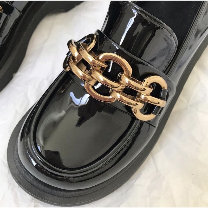 Giày búp bê Loafer phối xích vintage cổ điển học sinh Nhật Bản Yannie Lolita