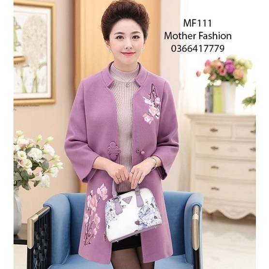 Áo khoác dạ nữ trung niên, áo dạ thêu hoa cao cấp cho mẹ cho bà MF111