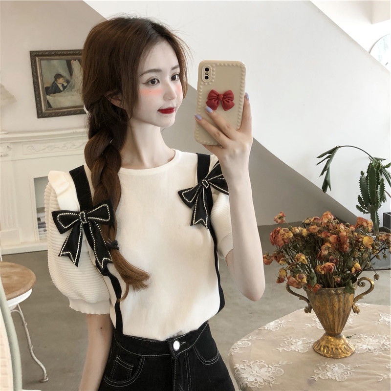 Áo Thun Tay Ngắn Hở Vai Dáng Ôm Phối Nơ Phong Cách Phương Tây Dành Cho Nữ  tao bao