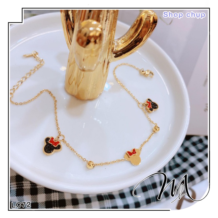 Lắc chân nữ Titan chuột Mickey đá đen nơ đỏ dễ thương - Măng's House LC72
