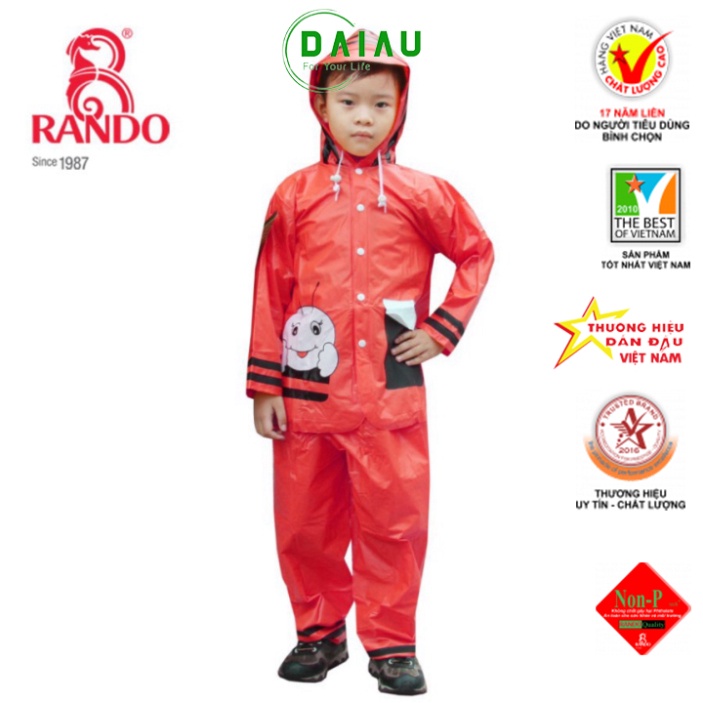 Áo Mưa Bộ RANDO Trẻ Em Cao Cấp Chính Hãng Nhựa Nhiều Màu Đẹp Cute 2 tuổi trở lên Bé Trai Bé Gái ONGMAT