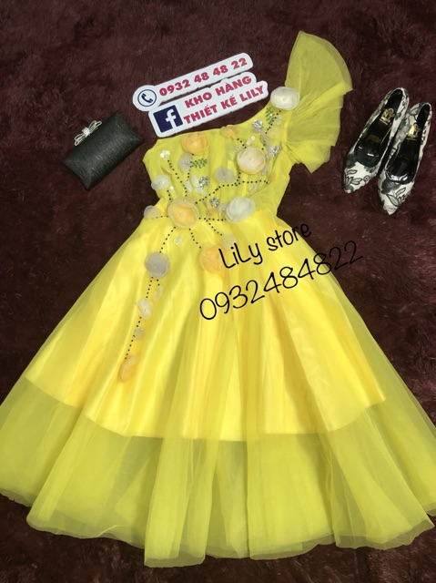 ẢNH VÀ VIDEO THẬT 10000%     Đầm xoè lệch vai hoa nổi kết cườm sang trong