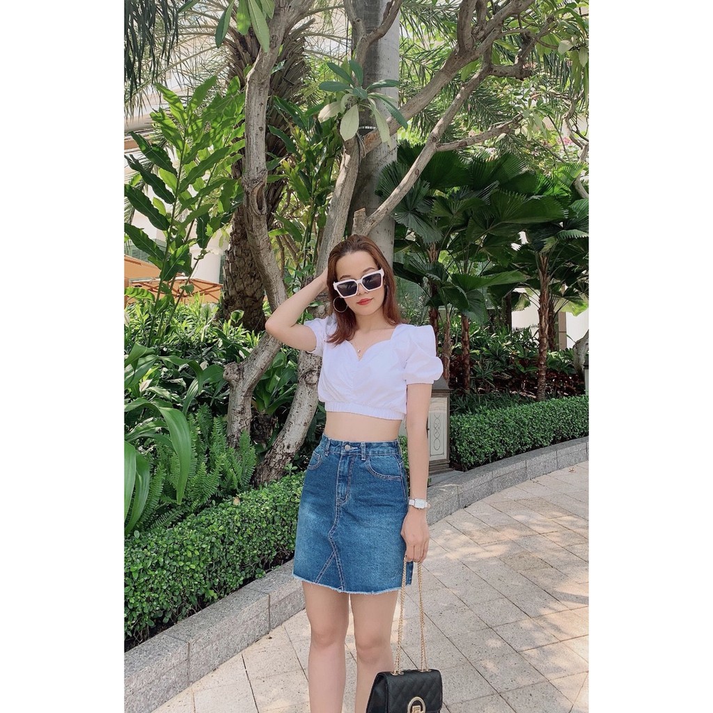 ÁO CR TAY PHỒNG BO THUN EO MÀU TRẮNG