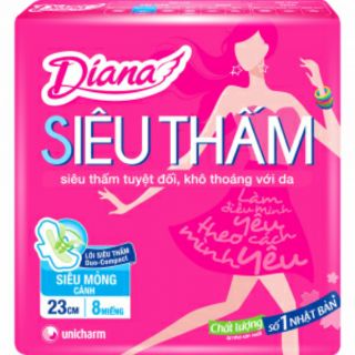 Băng Vệ Sinh Diana Siêu Mỏng Cánh 23cm (Gói 8 Miếng)