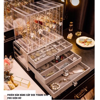 [5 ngăn đứng + 3 ngăn nằm] Box đựng trang sức bản nâng cấp hộp mica trong suốt