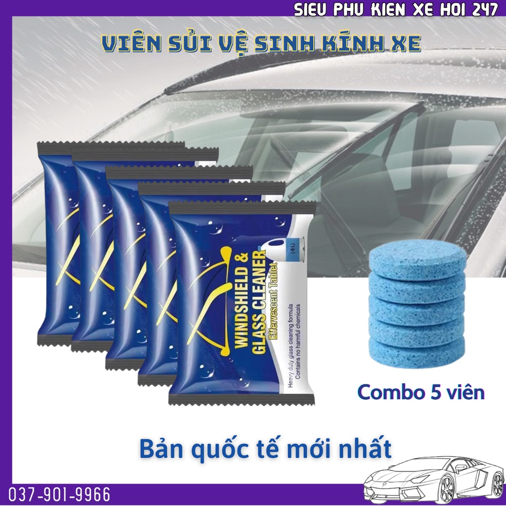 Combo 5 viên sủi  làm sạch kính xe ô tô đóng gói bản quốc tế hiệu quả sạch hơn