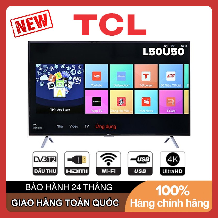 Smart Tivi TCL 4K 50 inch L50U50 - Hàng Chính Hãng BOX HDR. Micro Dimming, Dolby, T-cast - Tivi giá rẻ chất lượng