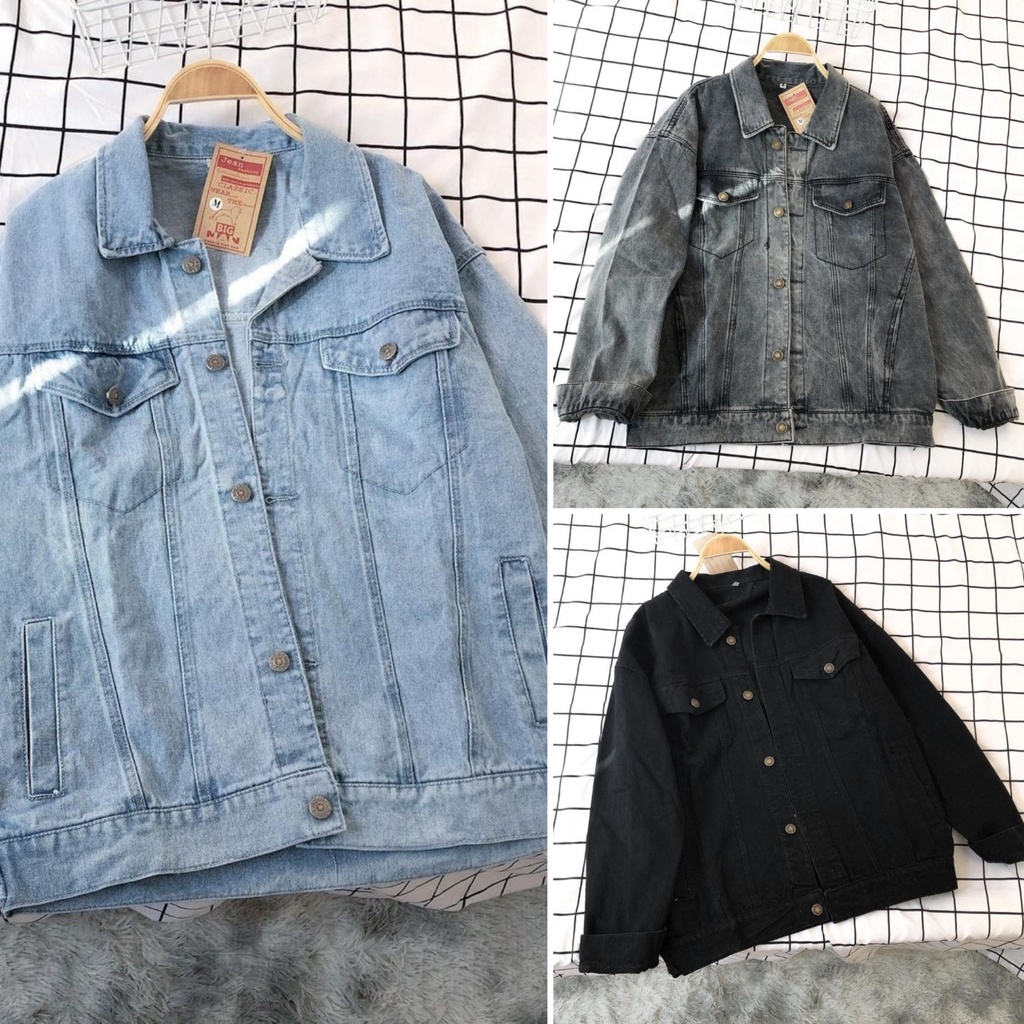 Áo khoác denim nam nữ form rộng MEANSTORE jacket jean cao cấp Rin bò unisex màu đen, xanh bạc, xám khói