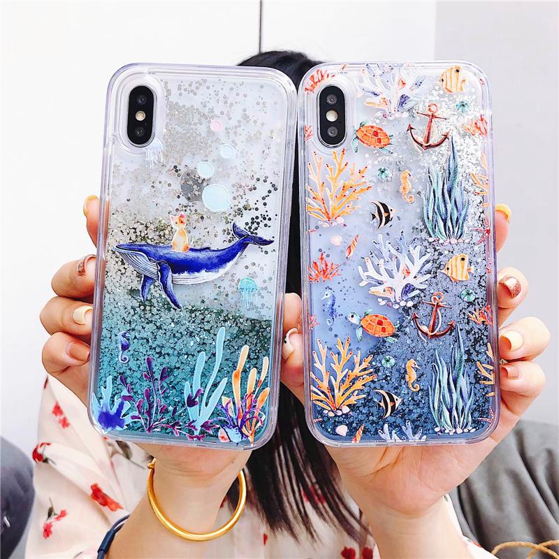 Ốp lưng kim tuyến nước in hình cá heo thời trang dành cho iphone SE 2020 6 6s 7 8 Plus X XR XsMax