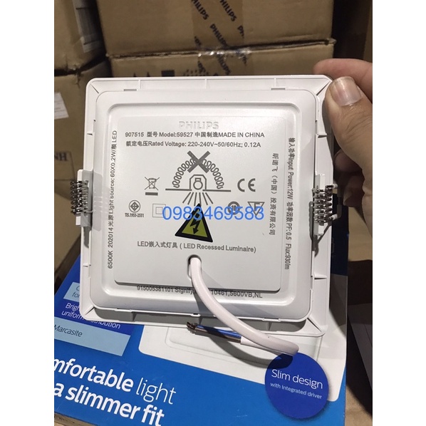 Đèn led âm Trần vuông 12w D125 marcasite 59527 PL