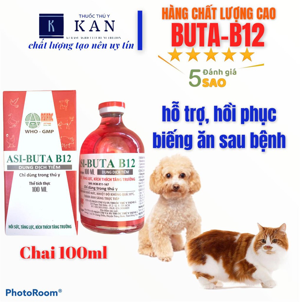 [TĂNG LỰC KÍCH THÍCH ĂN SAU MỘT MŨI] Buta B12 Thuốc Bổ Tăng Lực Kích Thích Thèm Ăn Cho Chó Mèo Gà Lợn (Heo) chai 100ml