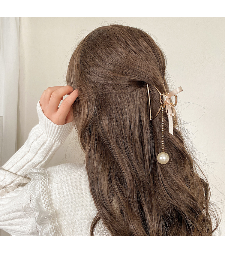 Pearl Bowknot Tassel Kẹp cào kim loại lớn Kẹp tóc Hàn Quốc Thanh lịch Kẹp tóc kiểu Pháp