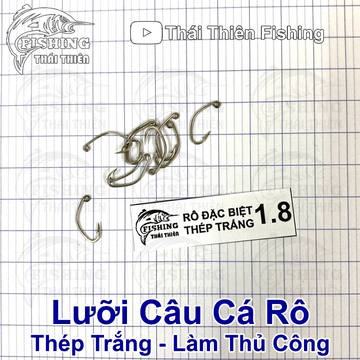 Lưỡi Câu Cá Rô Thép Trắng Đặc Biệt Làm Thủ Công Có Ngạnh Xỏ Lỗ Vỉ 10 Cái Nhiều Kích Thước