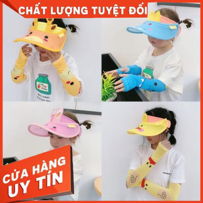 Bộ Ống Tay Chống Nắng Và Mũ Họa Tiết Hoạt Hình Thời Trang Mùa Hè Cho Bé