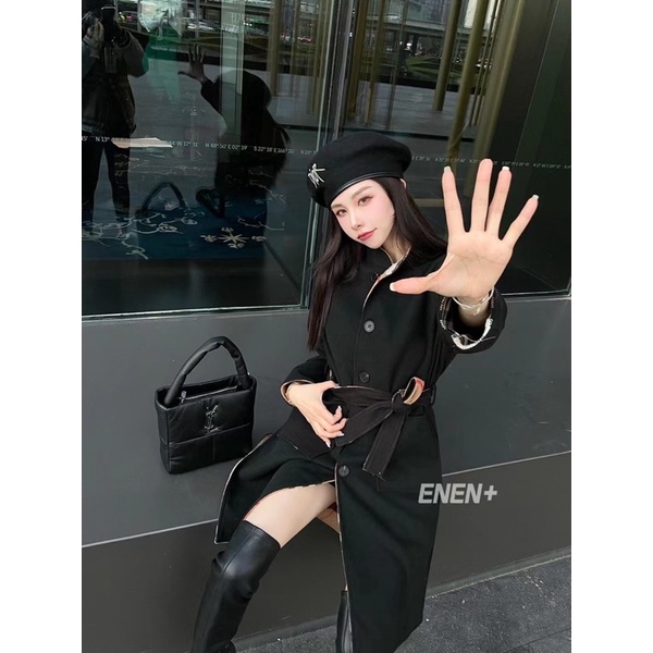 Áo khoác dạ dáng dài hai mặt một mặt trơn và hoạ tiết kẻ thương hiệu Burberry BBR cao cấp