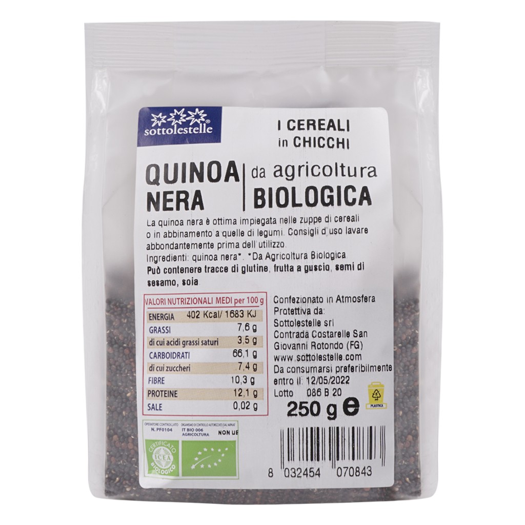 Hạt Diêm Mạch Quinoa Đen Hữu Cơ 250g Sottolestelle Organic Black Quinoa