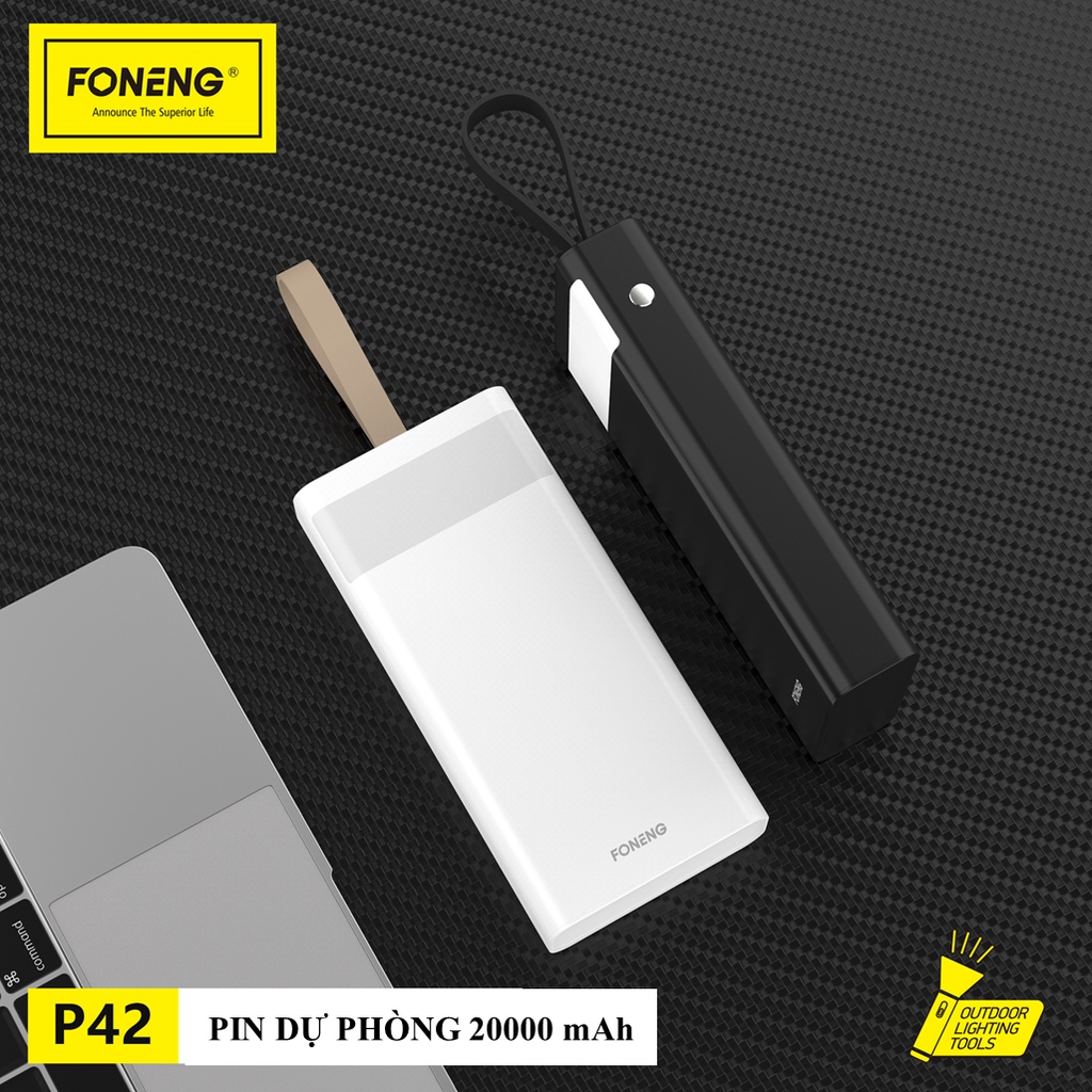 Pin Sạc Dự Phòng FONENG dung lượng 20000mAh 2 Cổng USB và Type-C có đèn LED Chiếu sáng