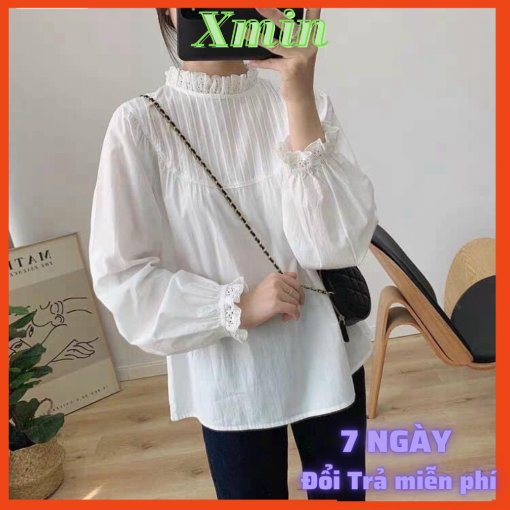 áo babydoll tiểu thư A253 cổ ren tay bo quảng châu Thời trang Xmin VINTAGE