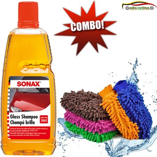 Dung dịch rửa xe đậm đặc sonax gloss shampoo 1L kèm găng tay vệ sinh xúc tu