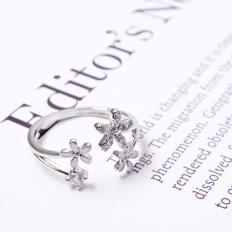 Ahellogirl Nhẫn Mạ Bạc 925 Hình Hoa Đính Đá Xinh Xắn