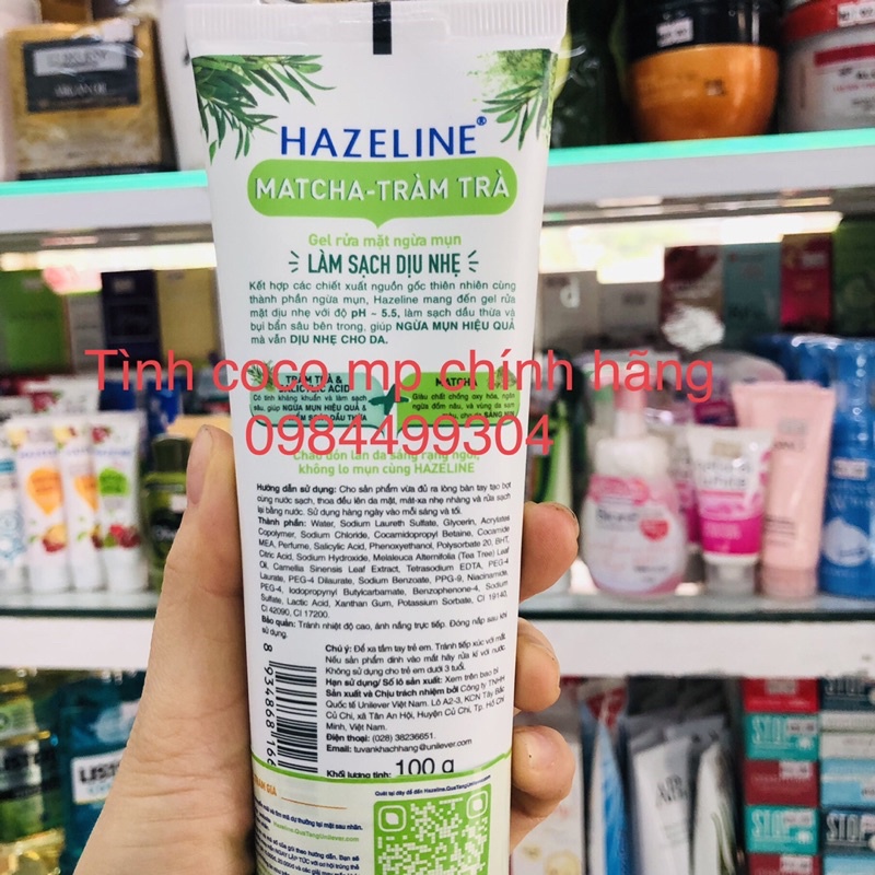 Sữa rửa mặt hazeline ngừa mụn, dưỡng sáng da, dưỡng ẩm chiết xuất matcha-tràm trà 100g