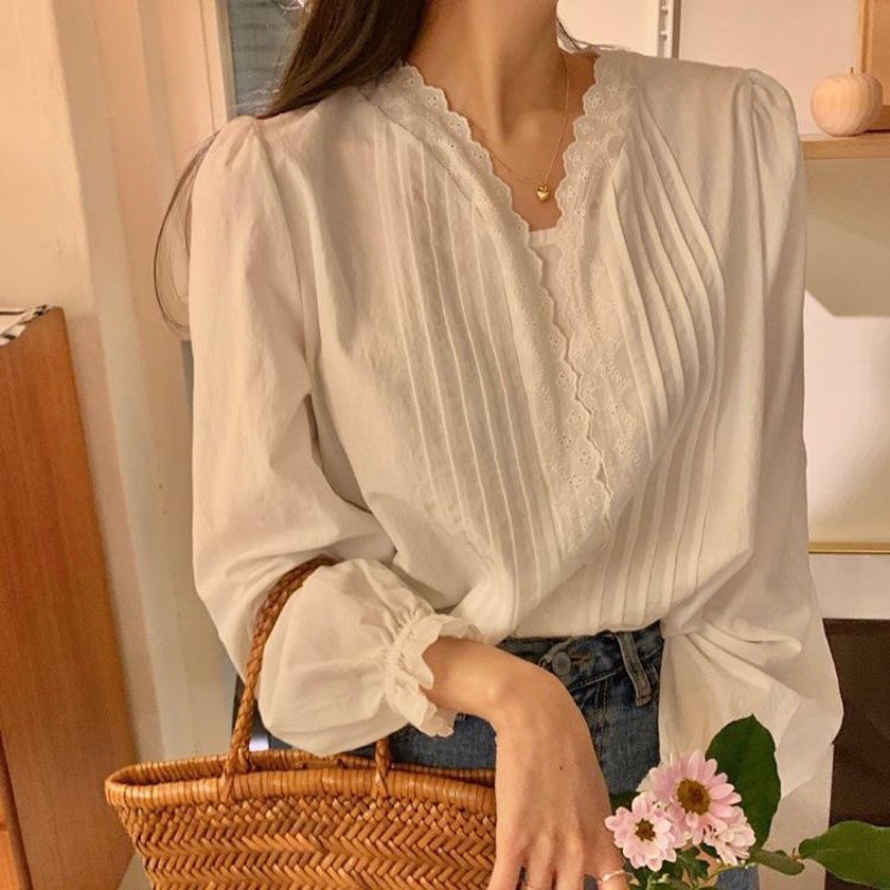 Áo baby doll cổ viền ren