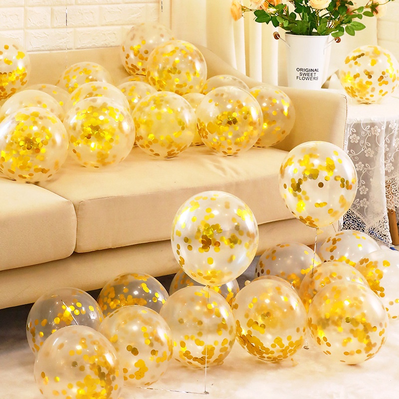 12 inch đầy màu sắc lá vàng Sequins Bóng bay cao su trong suốt Sắp xếp đám cưới Trang trí tiệc sinh nhật