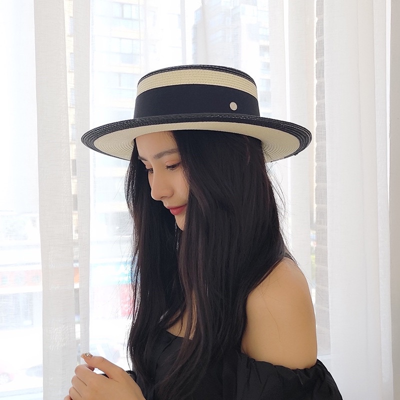 Nón cói đi biển vành nhỏ đai to pha màu xinh xắn