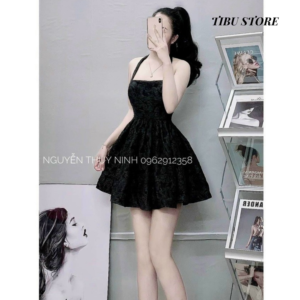 Váy body dáng xoè cổ yếm chất xốp nổi phối dây đan lưng phá cách đi tiệc, đi chơi siêu xinh TiBu