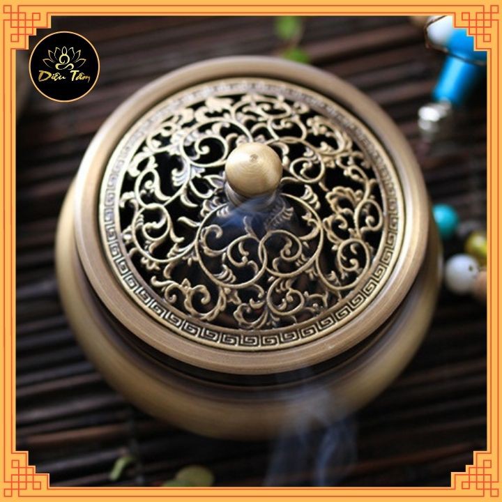 Lư đồng xông trầm đồ thờ cúng bằng đồng nguyên chất đốt hương xông trầm thay lư điện tặng nhang vòng/ trầm nụ