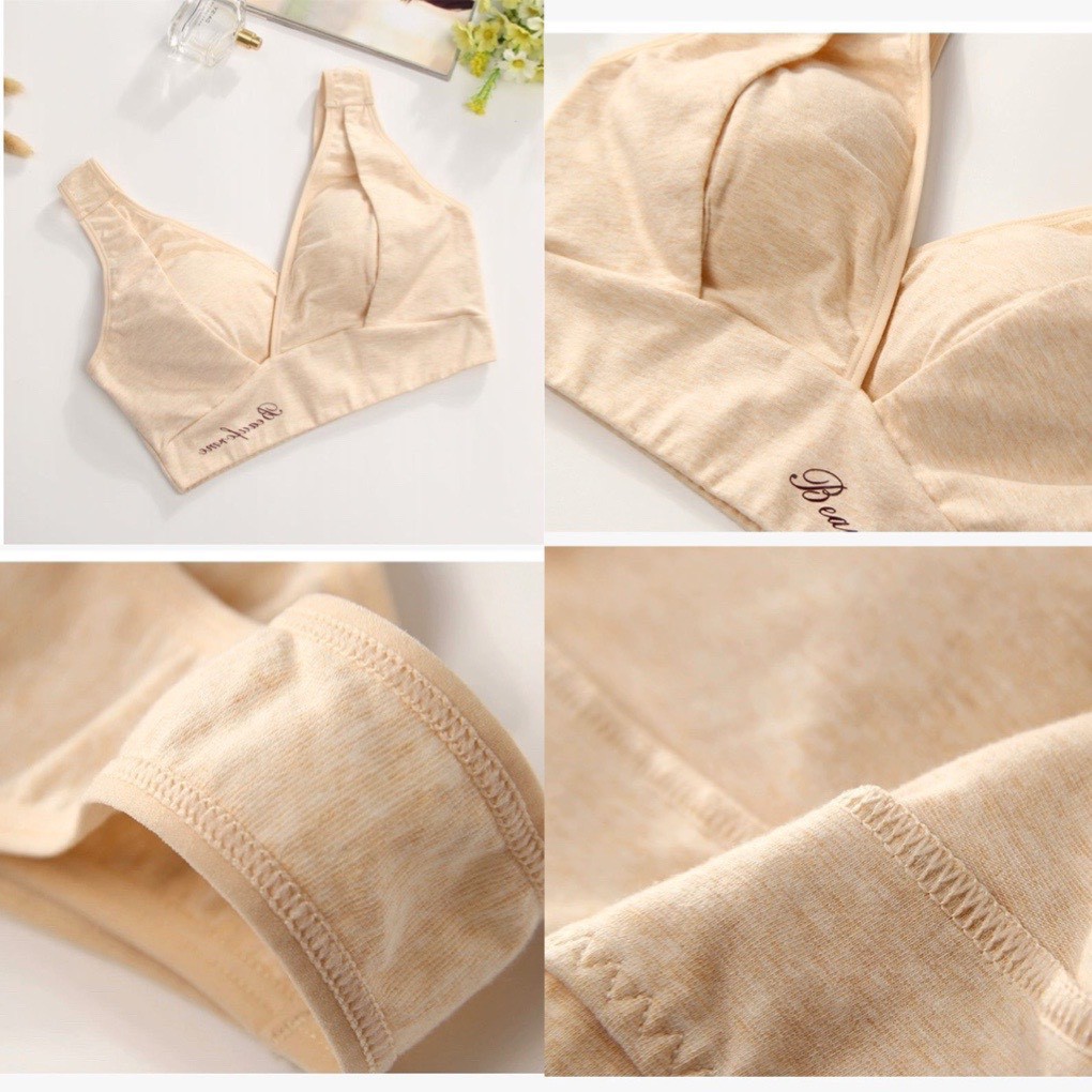 set đồ lót vạt chéo bầu hoạ tiết gấu chất cotton 100% mặc bầu và sau sinh tiện cho bé ti