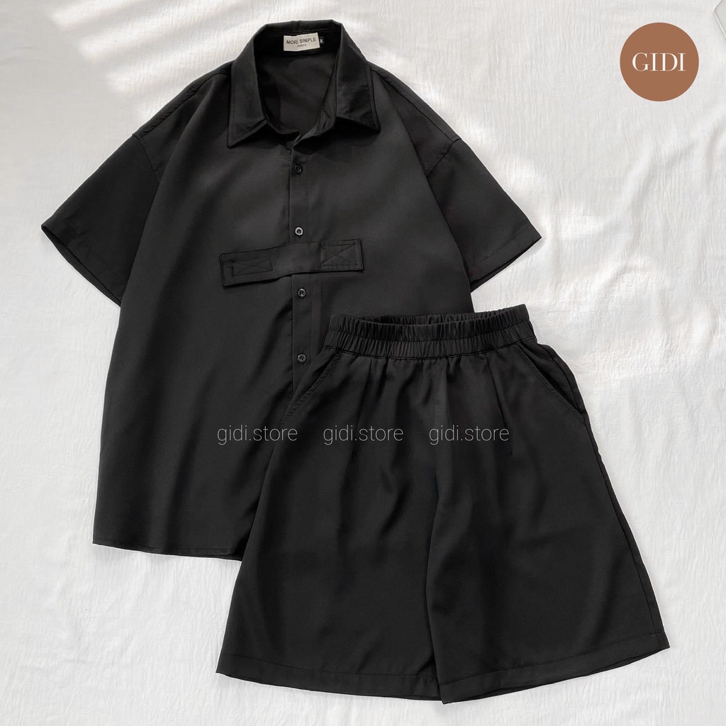 Set đồ DELY Nam Nữ Unisex áo sơ mi tay lỡ và quần short - Vải Cotton Lụa Form Rộng Phong Cách Ulzzang