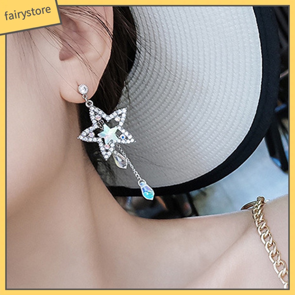 Bông Tai Dáng Dài Hình Ngôi Sao Đính Đá Lấp Lánh