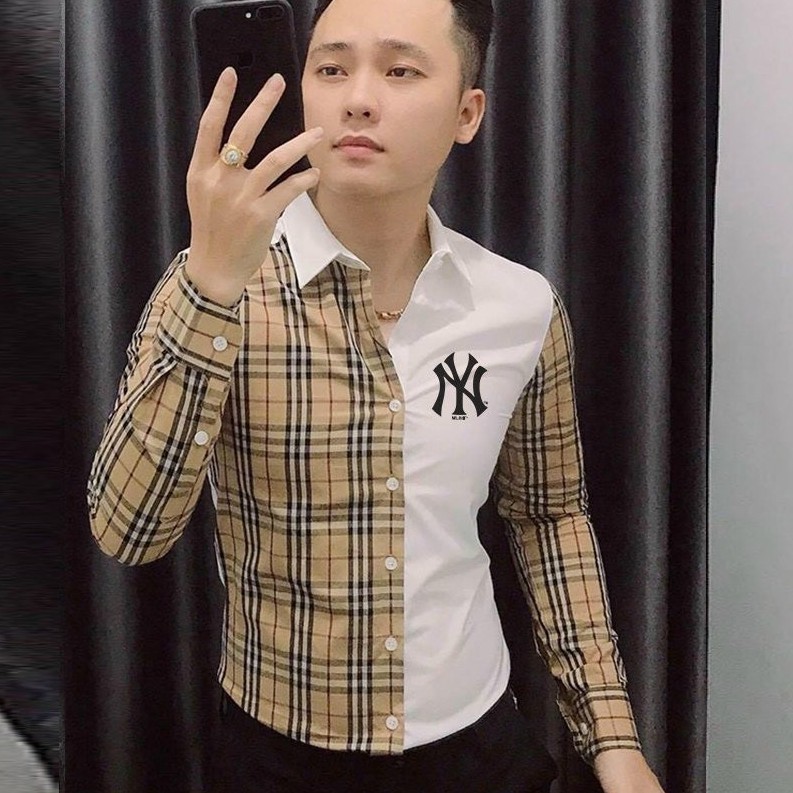 Áo sơ mi nam hot chất lụa loaị 1 cao cấp phối caro NNYY _fashionneww