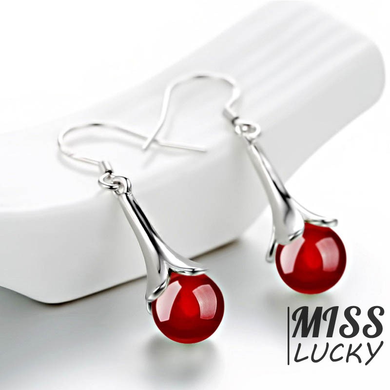 Đôi khuyên tai kích thước 35*8cm trang trí hoa đính ngọc màu đen / đỏ xinh xắn cho cô dâu