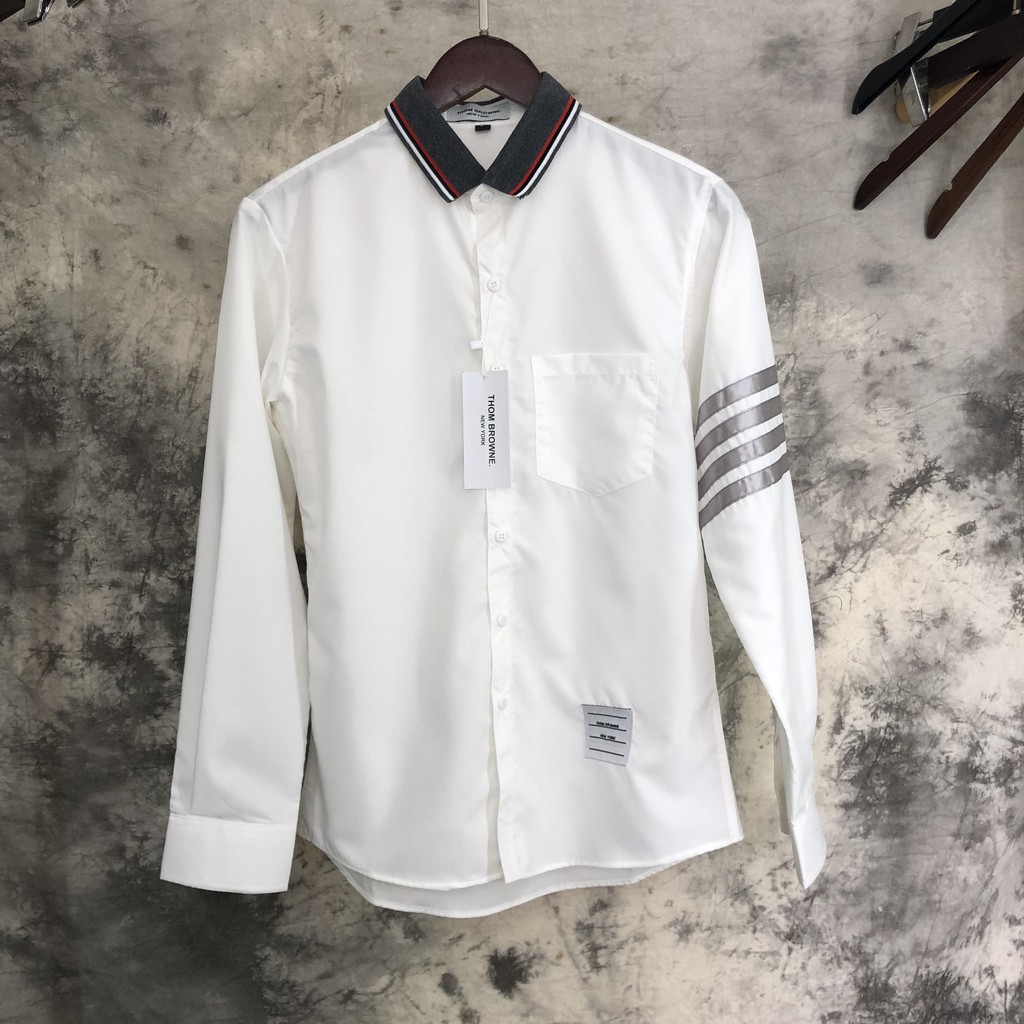 Áo Sơ Mi Nam Trắng Phối Viền Cổ Hot Kẻ Tay Dài Tay Trắng Hot Chất Vải cao cấp Vải Lụa Chống Nhăn Không Xù - BAT | BigBuy360 - bigbuy360.vn