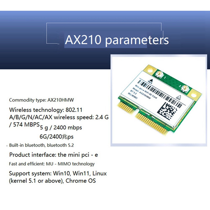 Card Wifi 6E AX210HMW PCI-E AX210 802.11Ax / Ac 2.4G / 5G BT5.2 Cho Máy Tính