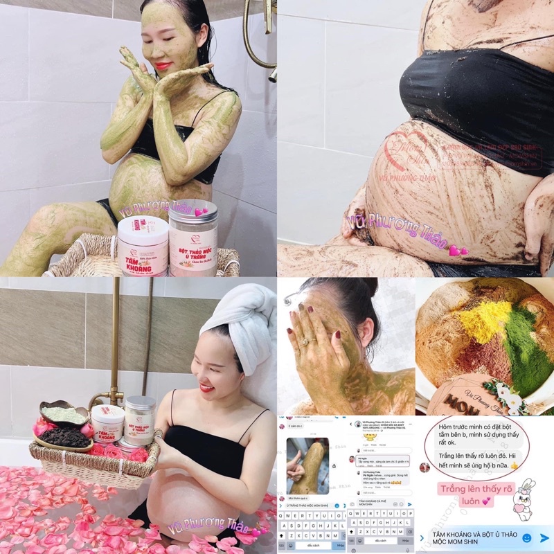 Combo Tắm khoáng cà phê &amp; Bột Ủ trắng thảo mộc Mom Shin | Chăm sóc da body | Vũ Phương Thảo Mẹ Shin | Shop Mẹ Thảo
