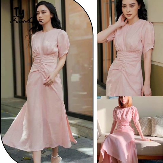 Đầm Dự Tiệc Cổ Tròn Eo Nhún Ty Fashion Che Khuyết Điểm Vòng Eo SML