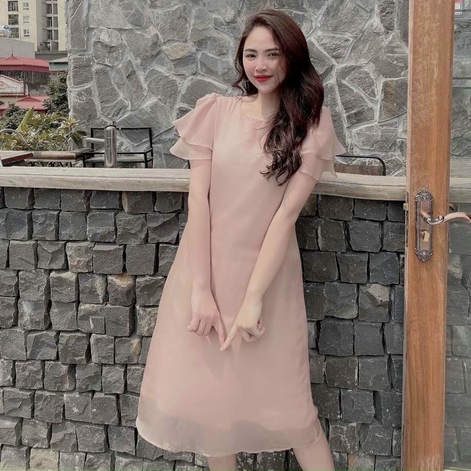 Váy bầu von hồng 2 lớp thiết kế trẻ trung dài đến gối mặc đi làm, đi chơi đi, dự tiệc, du lịch